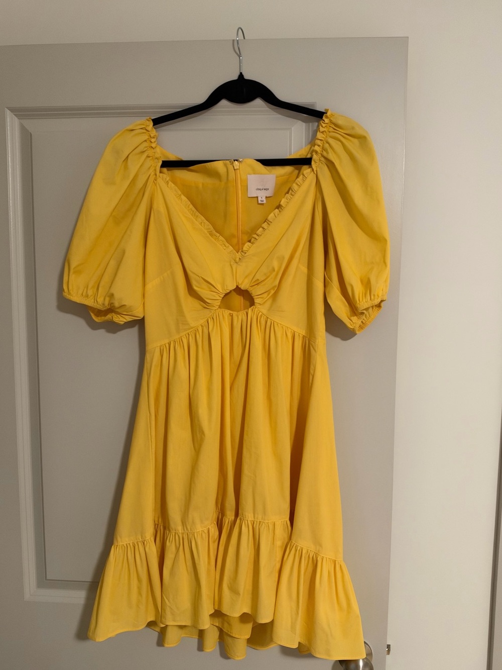 cinq a sept Yellow Puff-Sleeve Dress with Keyhole Front